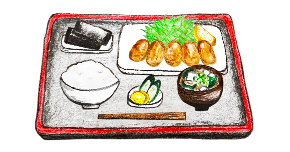 カキフライ定食のイラスト