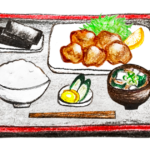 唐揚げ定食のイラスト